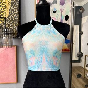 NEW Liberated Heart Pastel Blue and Pink Halter Crop Top, XS